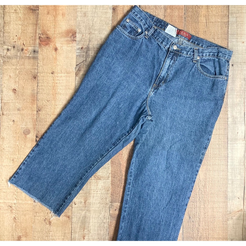 Y2K Zena Jeans Womens Cropped Raw Hem Denim Pants Medium Wash Blue Size 12